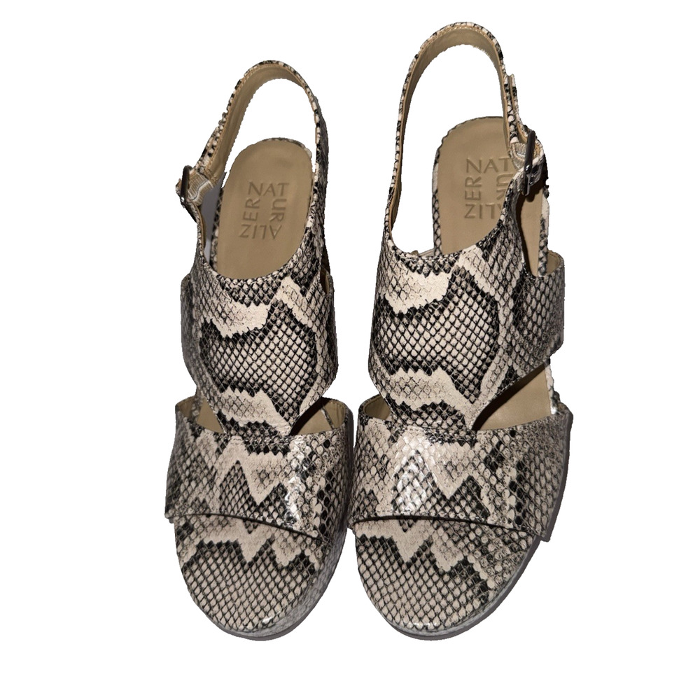 NATURALIZER 9.5 Snakeskin Sandals Maddie Block Heel Leather Slingback NWOT - Picture 5 of 8